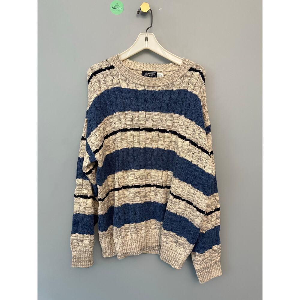 Vintage Peconic Bay Traders striped cotton sweater, men’s size L. Made in USA